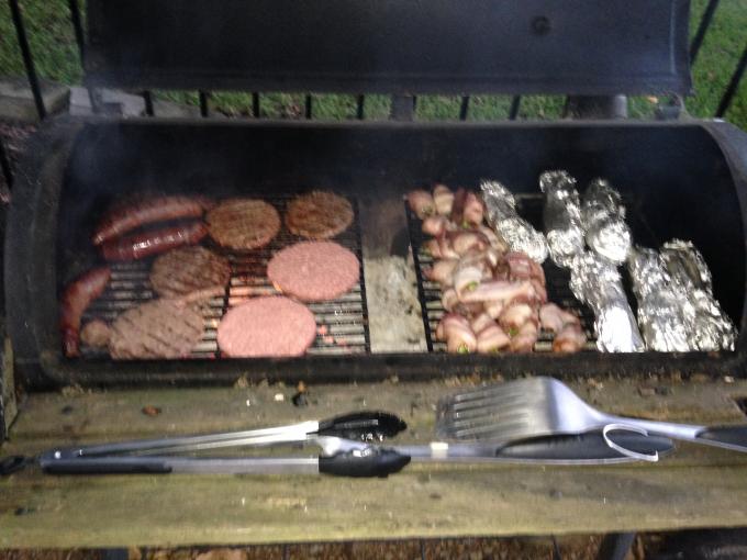 Burgers, Venison Sausage, Bacon/Jalp/ Venison Backstrap, and some Corn... Nom Nom